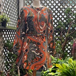 Zara  Orange and Black Long Sleeve Dress. Size Large 
Swing short Skirt.